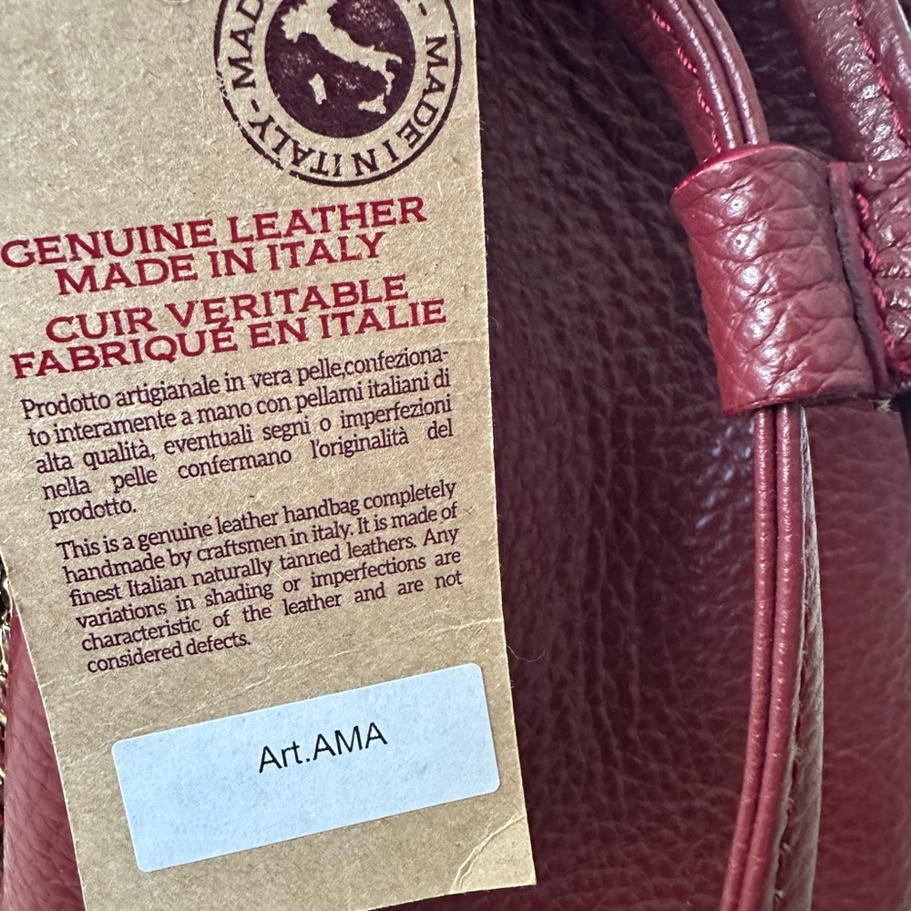 NWT Handmade Anna Paola Italy Leather Bucket Purse – Ruby Burgundy - Picture 6 of 15
